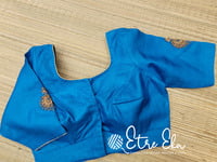 Saree Blouse. Tussar Silk Blouse with Golden Piping for Neck and Sleeves, Hand Embroidery on Sleeves
