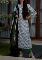 Double IKKAT Cotton Salwar Set /Green-White-Black/Slitted Top -Pencil Pant-IKKAT Dupatta Double IKKAT Cotton Salwar Set /Green-White-Black/Slitted Top -Pencil Pant-IKKAT Dupatta