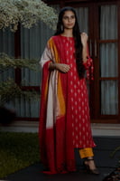 DOUBLE IKKAT HANDLOOM COTTON SALWAR SET/YELLOW-RED-WHITE/SLITTED & TIE ON SLEEVES TOP -PENCIL PANT-IKKAT DUPATTA DOUBLE IKKAT HANDLOOM COTTON SALWAR SET/YELLOW-RED-WHITE/SLITTED & TIE ON SLEEVES TOP -PENCIL PANT-IKKAT DUPATTA