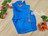 Saree Blouse. Tussar Silk Blouse with Golden Piping for Neck and Sleeves, Hand Embroidery on Sleeves
